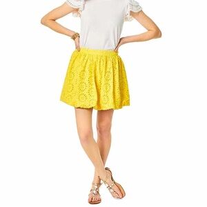 Lilly Pulitzer Leah Skirt Resort Yellow Oversized Pinwheel Eyelet Sz 8